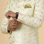 Regal Lemon-Yellow Thread Embroidered Sherwani | Father Son Combo | Perfect Groom Wear Achkan